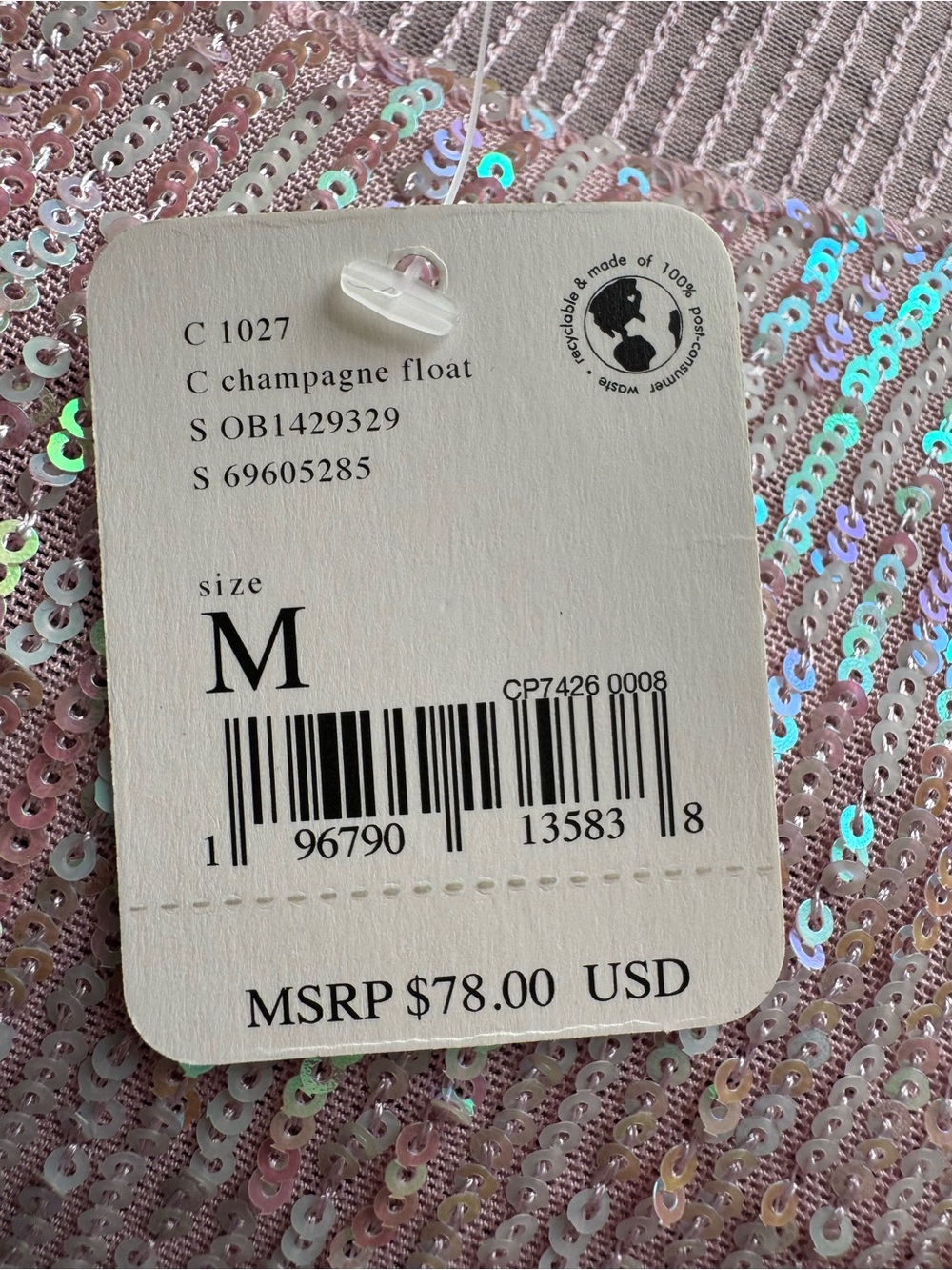 Free People Intimately Gold Rush Sequins Top Champagne Float Medium NWT - Picture 9 of 12
